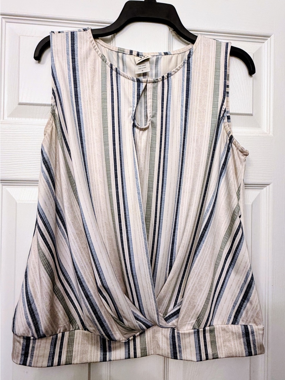 Wrapper brand, Striped Sleeveless Twist-Hem Top - Blue & Cream